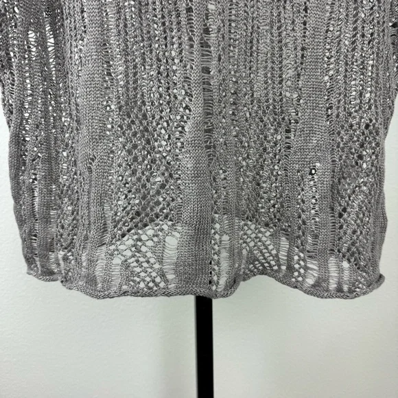 Eileen Fisher Crochet Linen Blend Short Sleeve Grey Popover Top, Sz L - Picture 3 of 8
